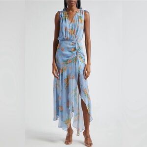 Veronica Beard Sky Blue Floral High-Low Midi Dress